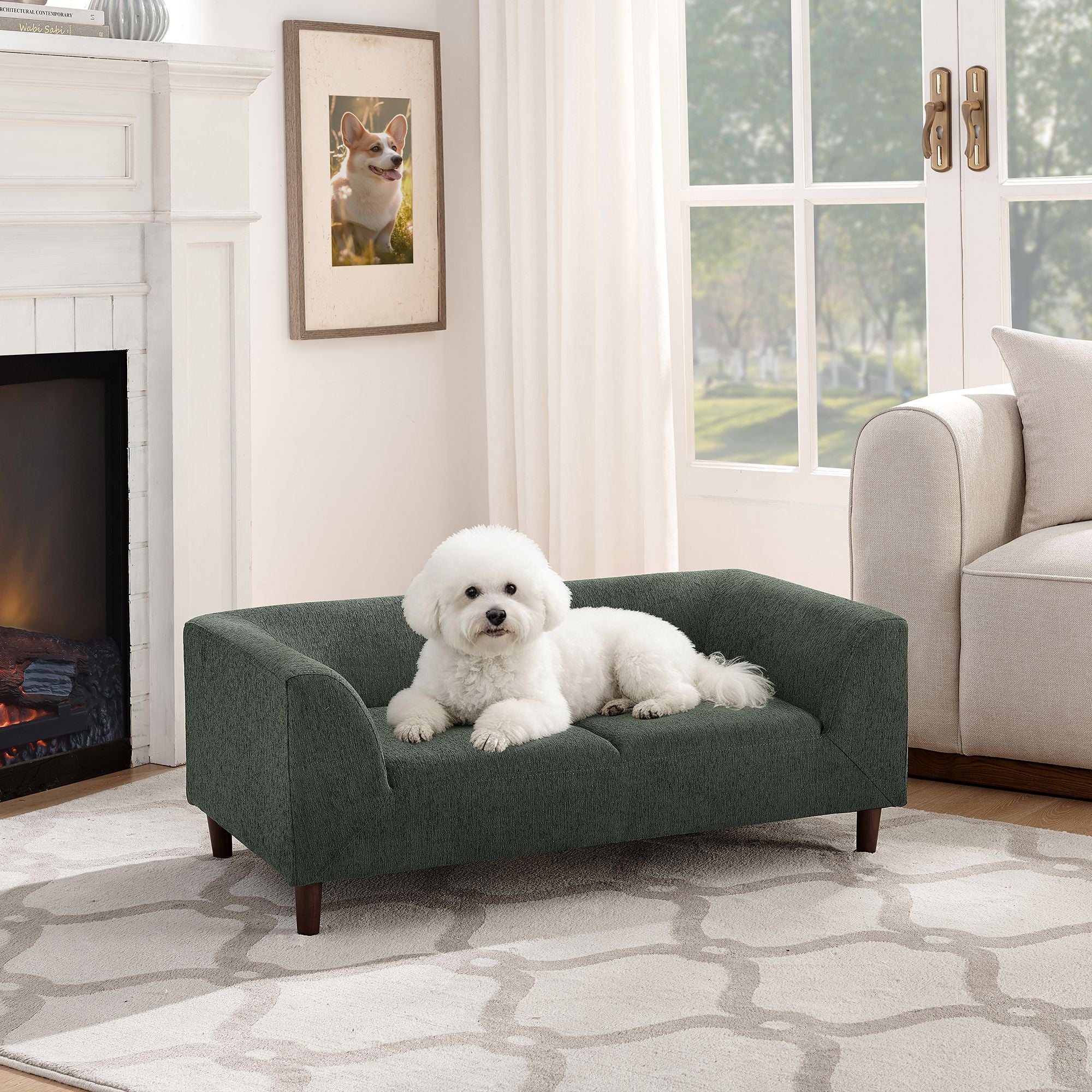 Give Your Pup Their Own Cozy Olive Green Sofa with Backrest & Armrests
