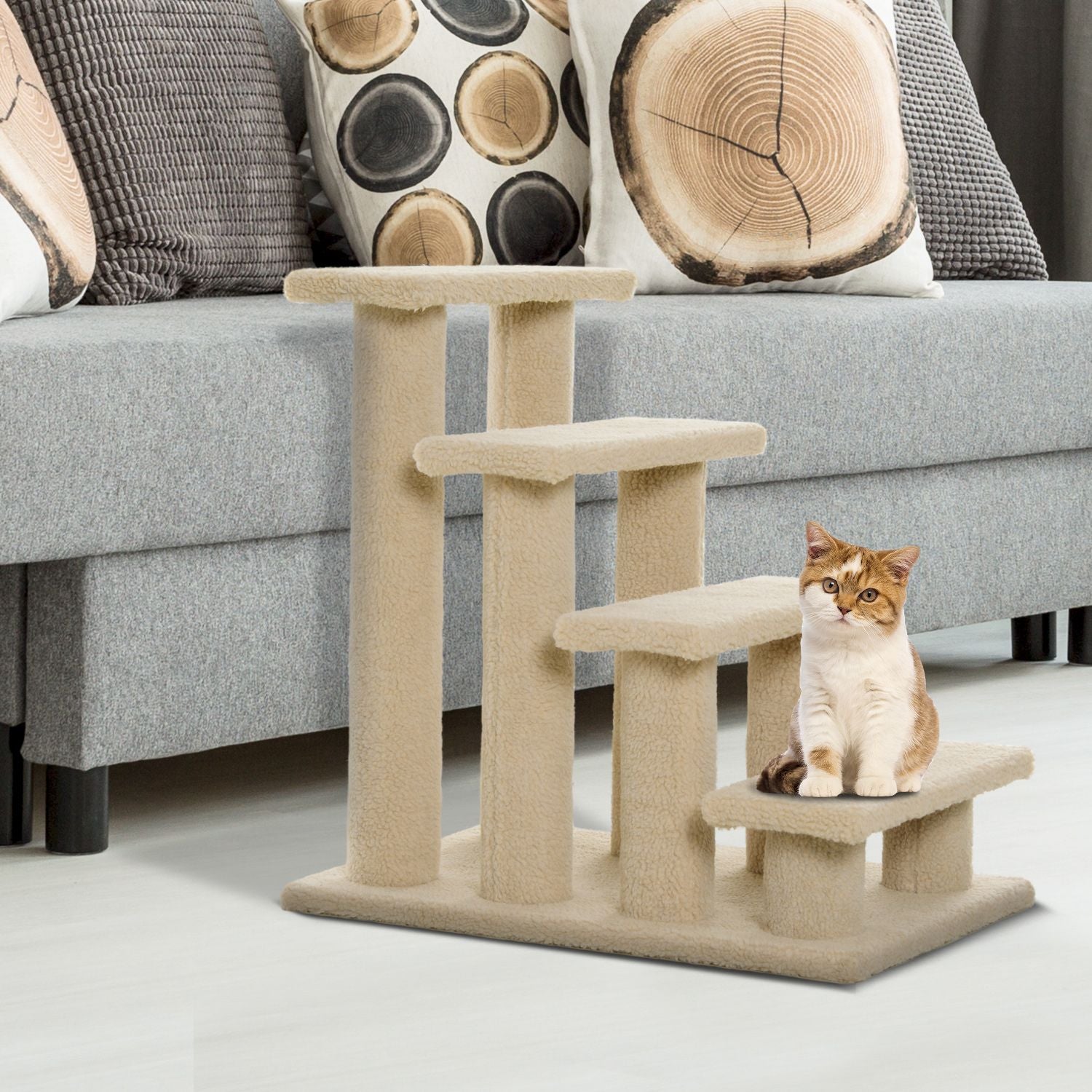 4-Step Carpeted Pet Stairs with Scratching Posts for Cats and Small Dogs