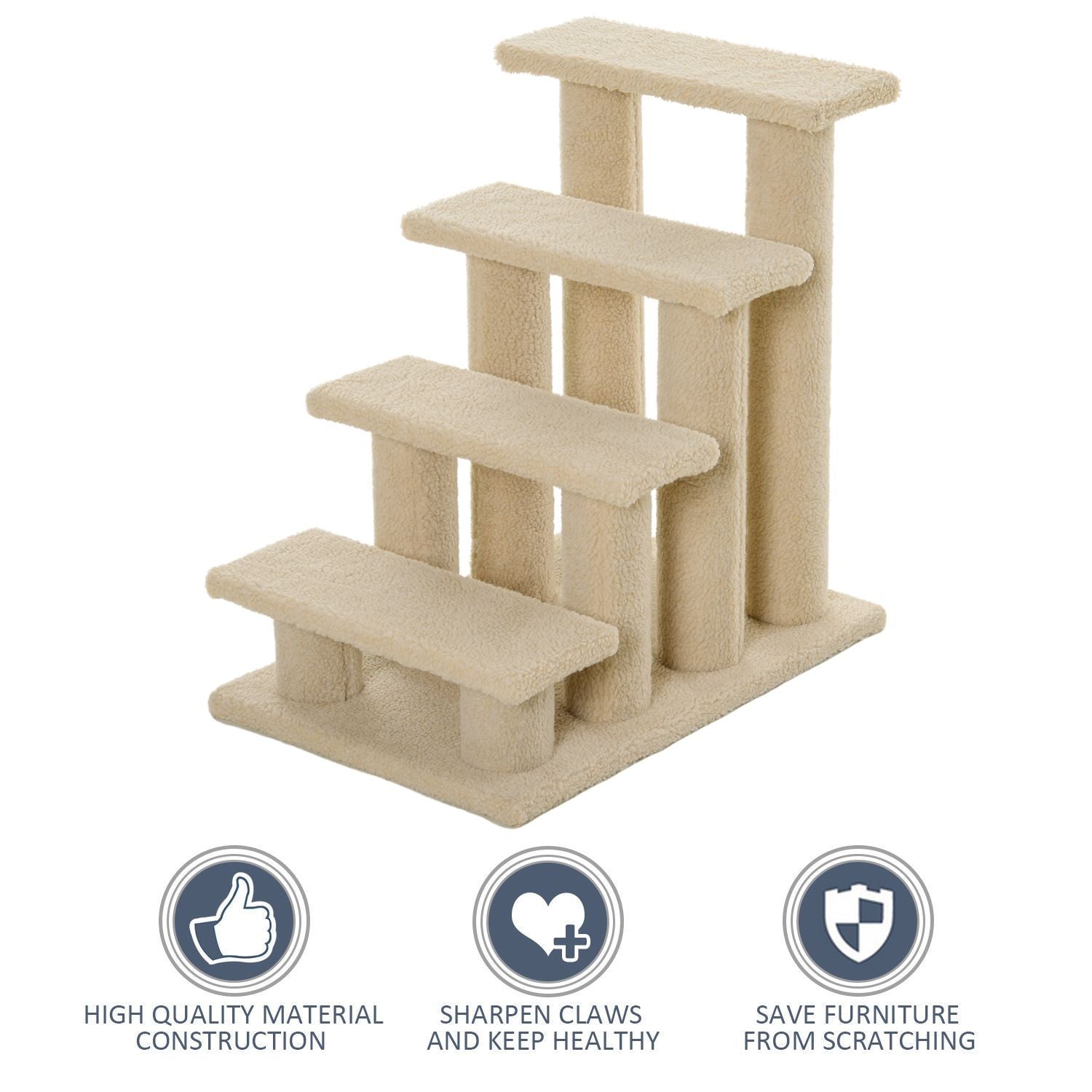 4-Step Carpeted Pet Stairs with Scratching Posts for Cats and Small Dogs