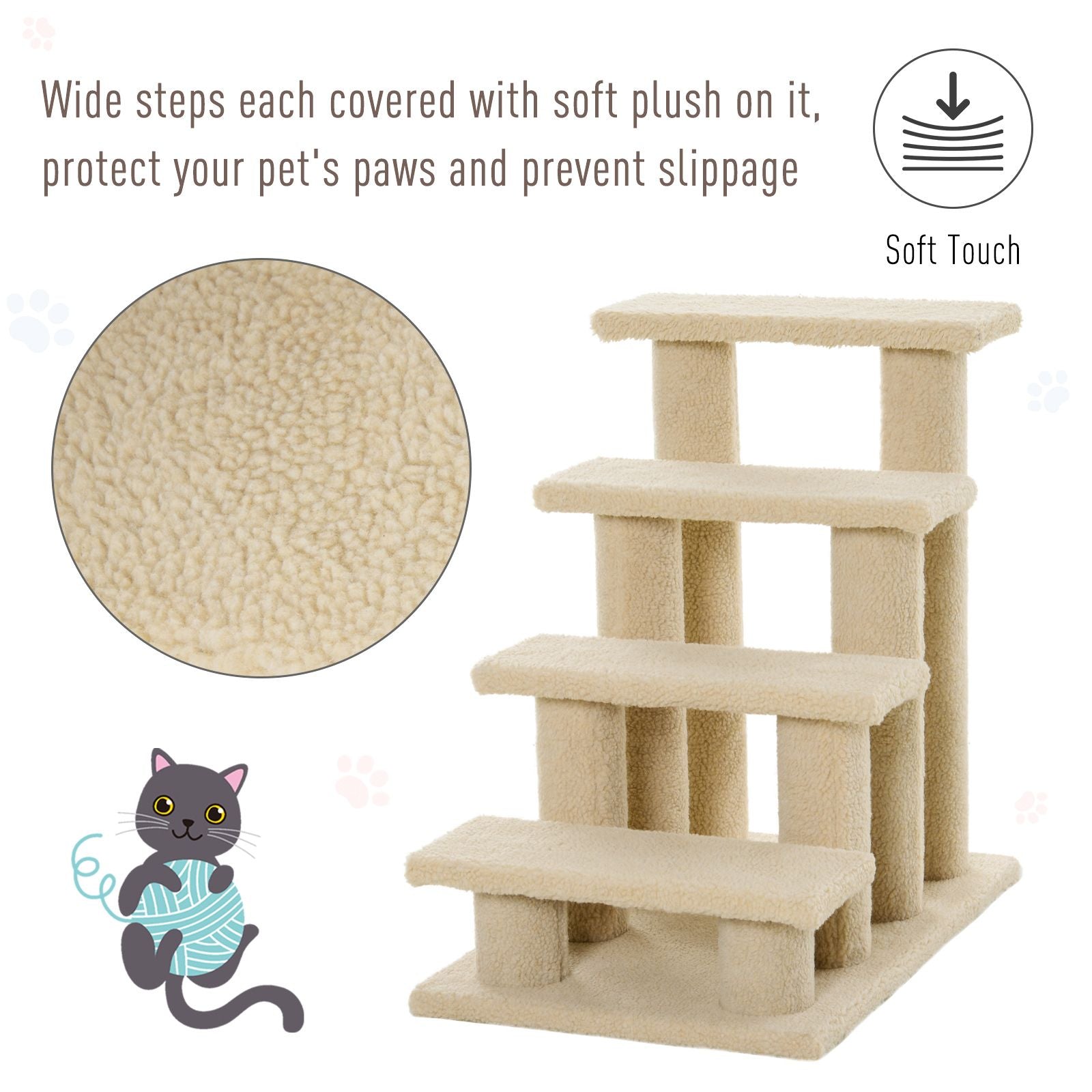 4-Step Carpeted Pet Stairs with Scratching Posts for Cats and Small Dogs