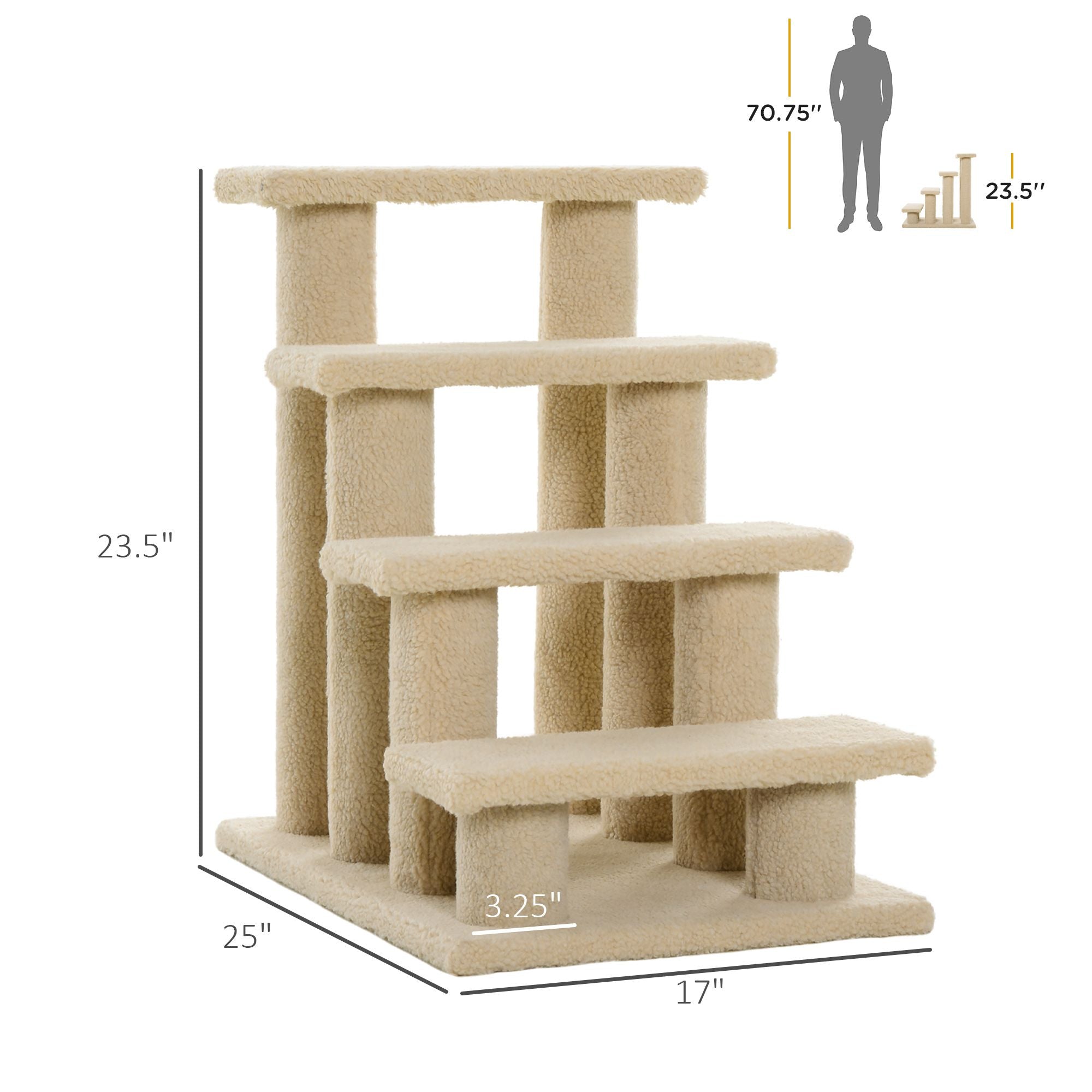 4-Step Carpeted Pet Stairs with Scratching Posts for Cats and Small Dogs