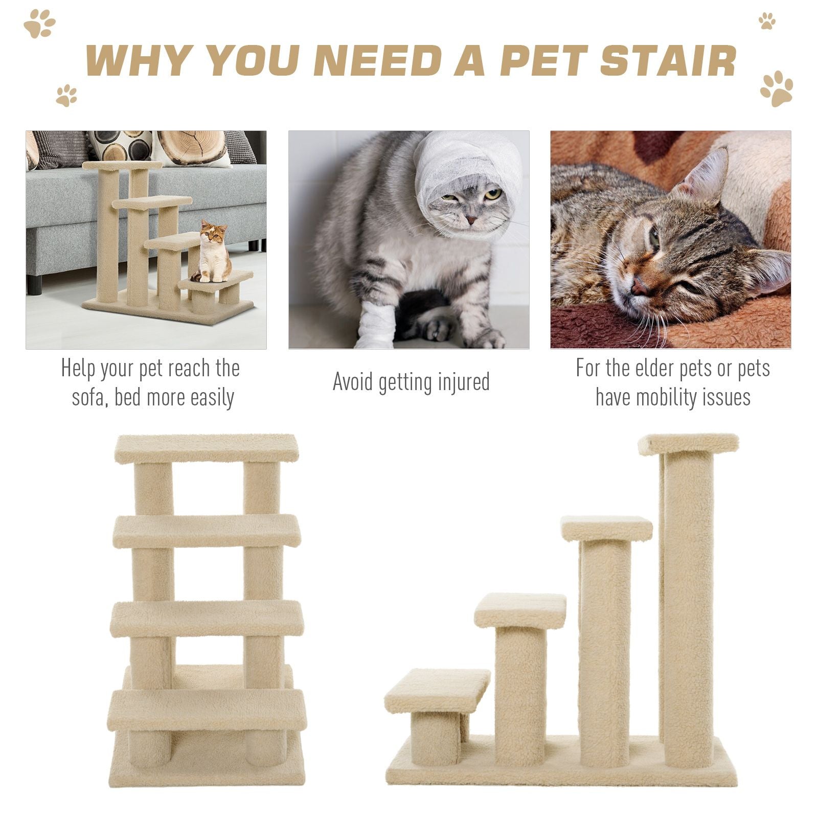 4-Step Carpeted Pet Stairs with Scratching Posts for Cats and Small Dogs