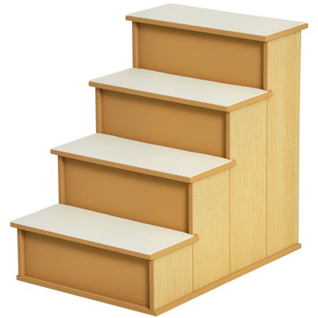 Pet Stairs, Small Pet Steps with Cushioned Removable Covering for Dogs and Cats Up To 22 lbs, Natural