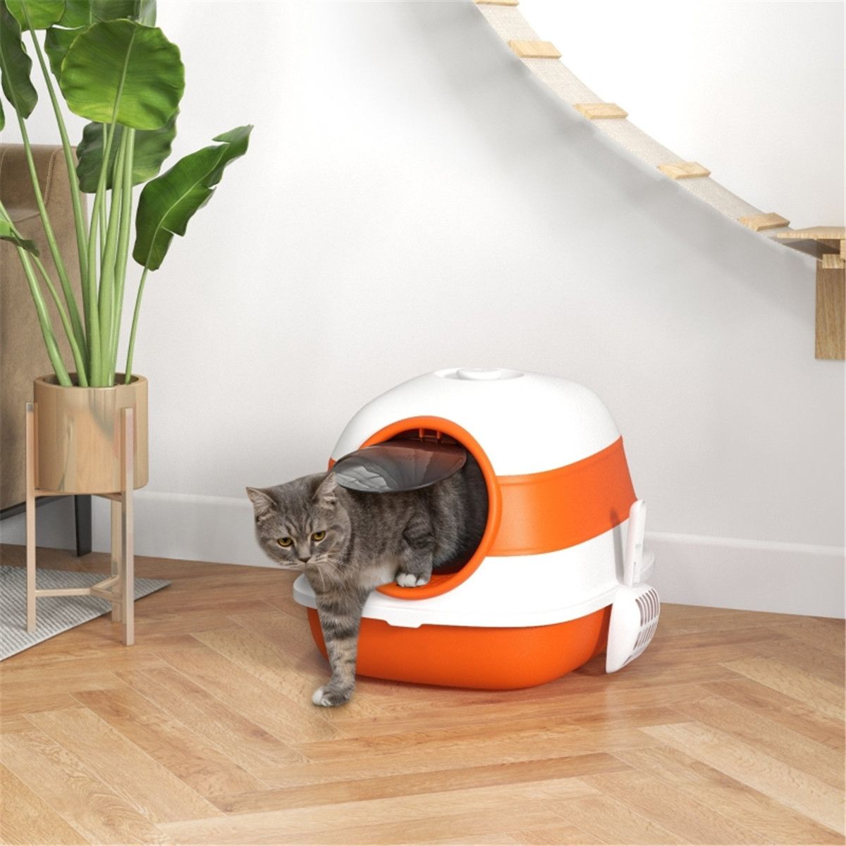 Enclosed Cat Litter Box with Air Freshener and Litter Grate