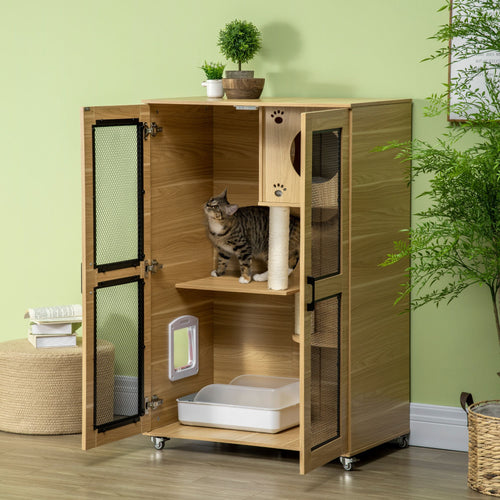 Cat Climbing Tower with Hidden Cabinet & Sisal Scratching Posts – image 2