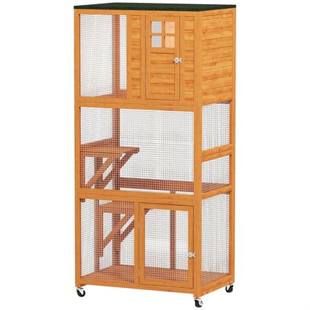 Three-Level Weatherproof Outdoor Cat Playpen with Wheels