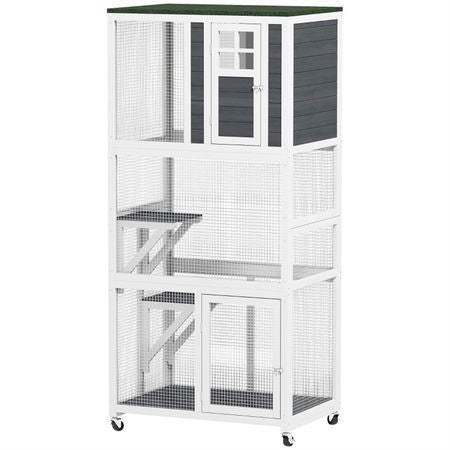 Weather-Protected Outdoor Cat Climbing Tower with Wheels