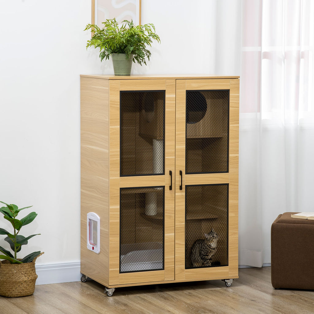 Cat Climbing Tower with Hidden Cabinet & Sisal Scratching Posts