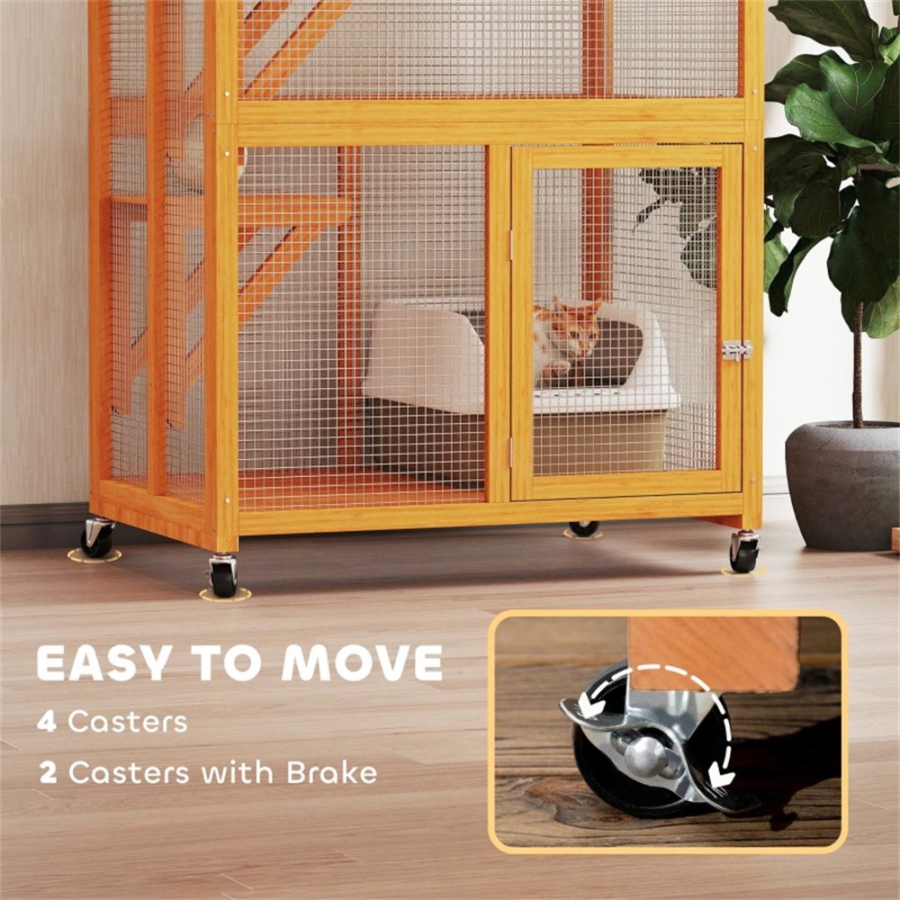 Three-Level Weatherproof Outdoor Cat Playpen with Wheels