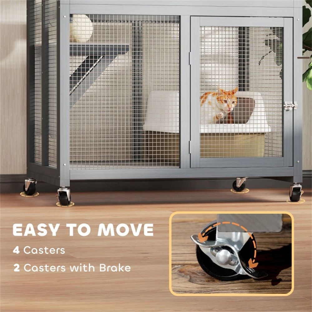 Three-Level Weatherproof Cat Climbing Tower with Rolling Wheels