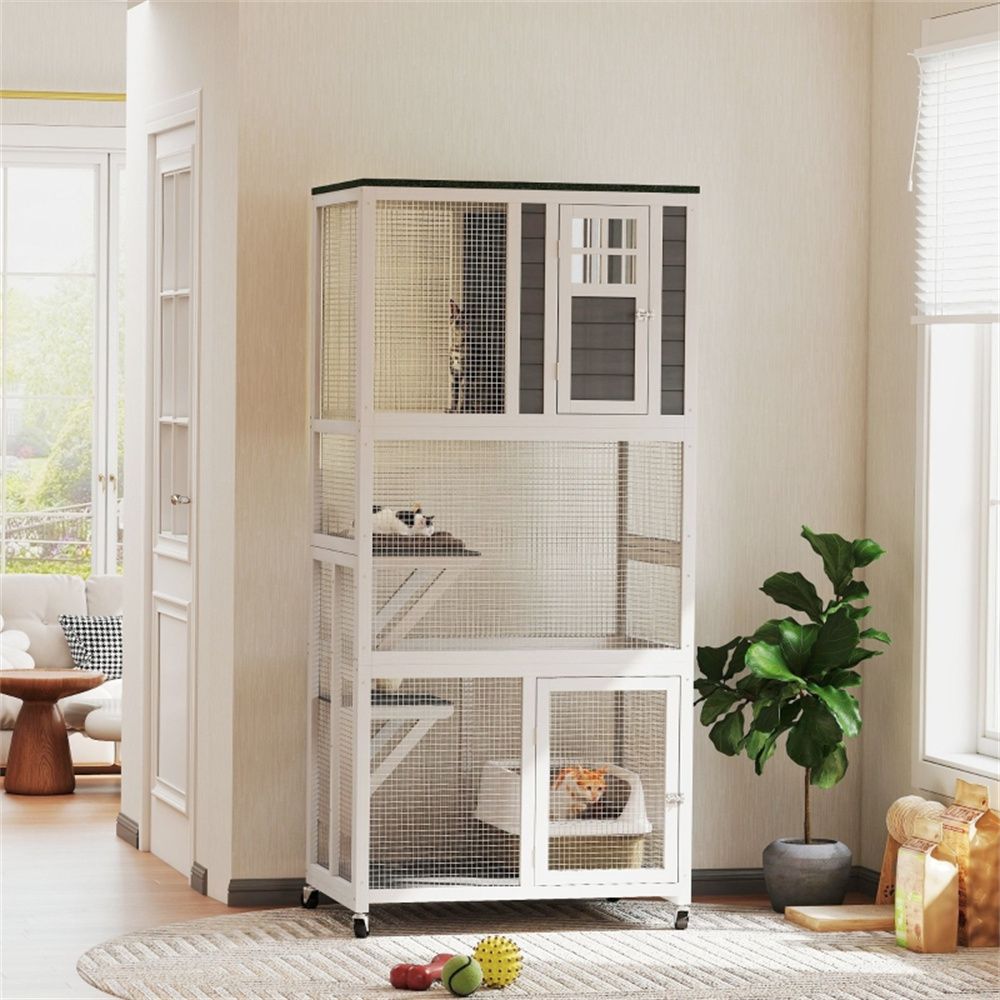 Weather-Protected Outdoor Cat Climbing Tower with Wheels