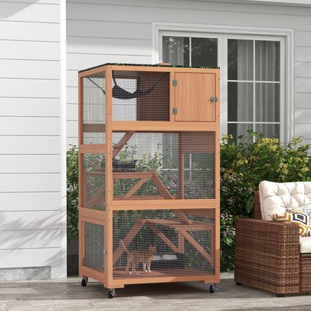 Multi-Level Cat Climbing Tower with Ramp, Hammock, and Sleeping Box
