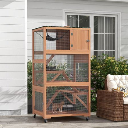 Multi-Level Cat Climbing Tower with Ramp, Hammock, and Sleeping Box