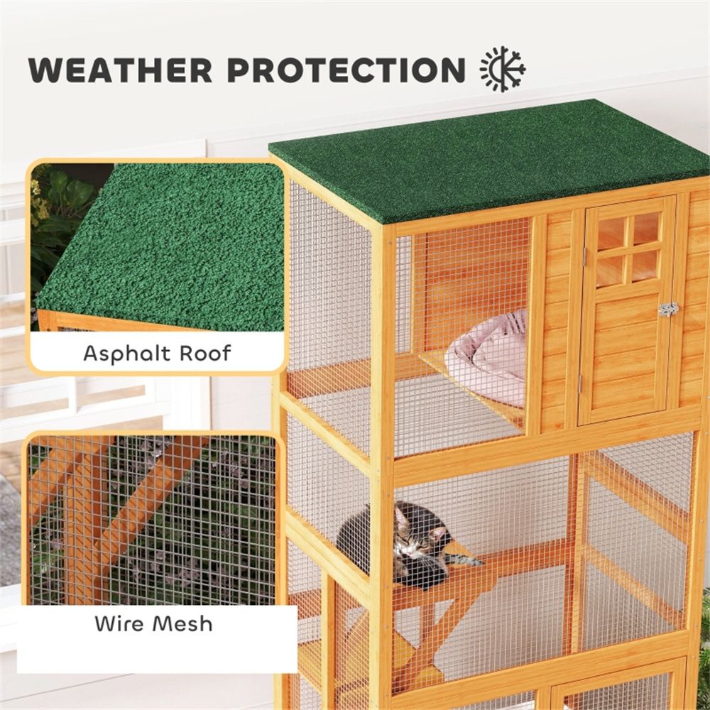 Three-Level Weatherproof Outdoor Cat Playpen with Wheels