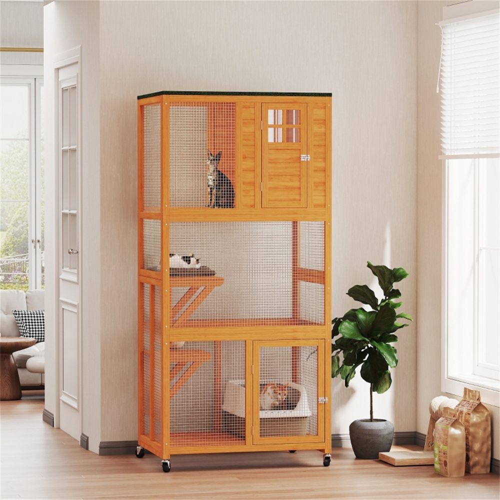 Three-Level Weatherproof Outdoor Cat Playpen with Wheels
