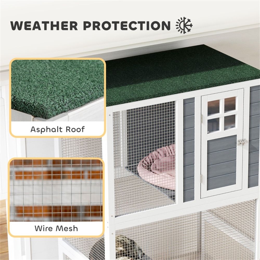 Weather-Protected Outdoor Cat Climbing Tower with Wheels