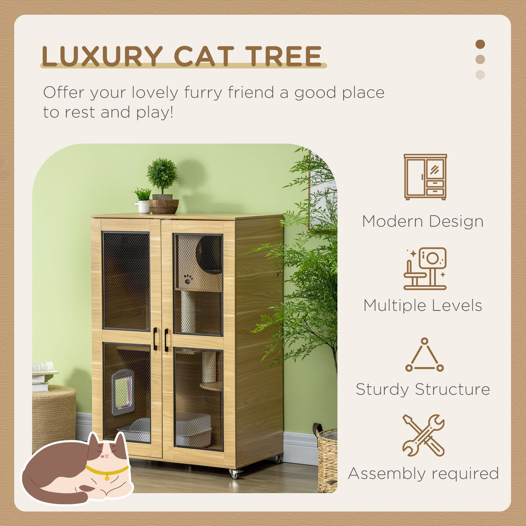 Cat Climbing Tower with Hidden Cabinet & Sisal Scratching Posts
