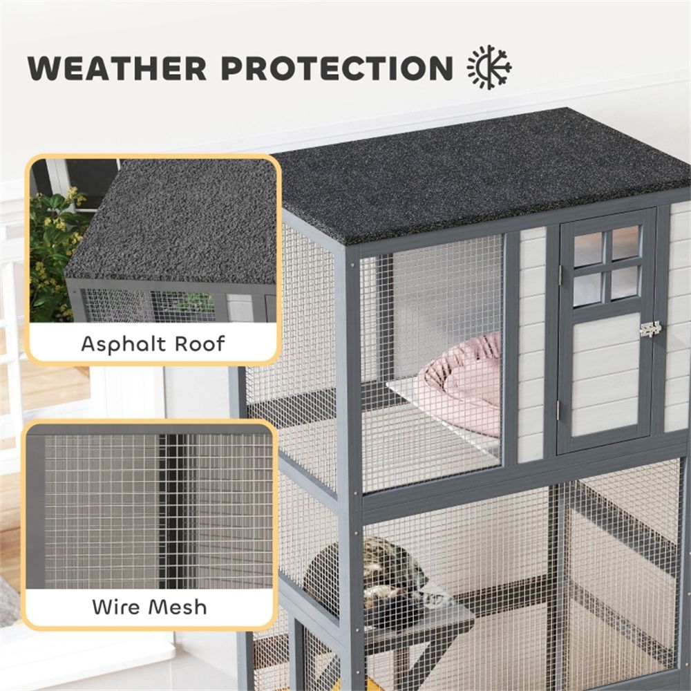 Three-Level Weatherproof Cat Climbing Tower with Rolling Wheels