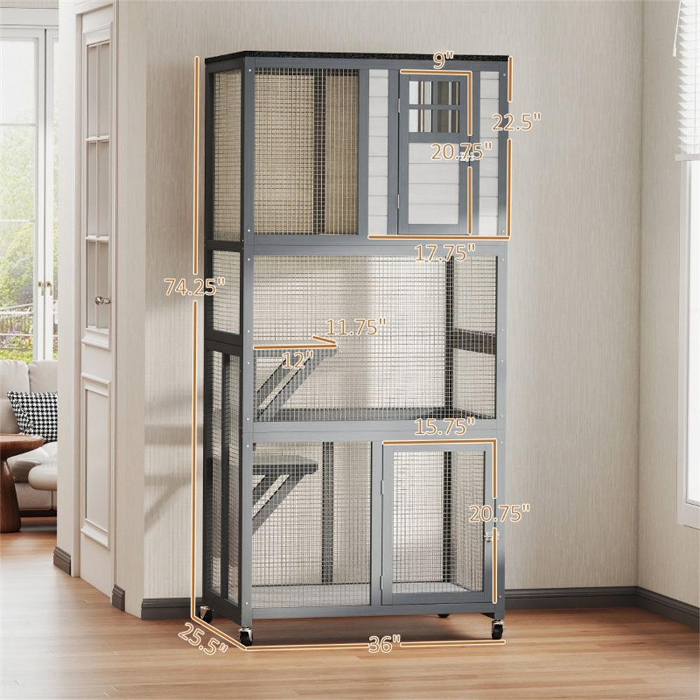 Three-Level Weatherproof Cat Climbing Tower with Rolling Wheels