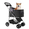 Foldable Pet Stroller with Detachable Carrier, Mesh Windows, and Brakes