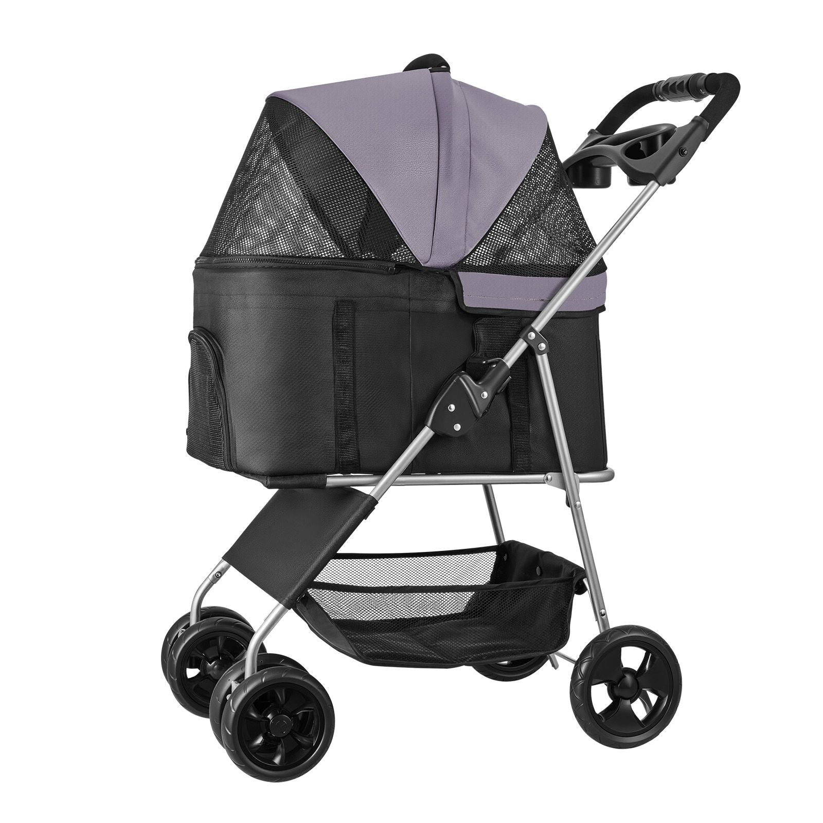 Foldable Pet Stroller with Detachable Carrier, Mesh Windows, and Brakes