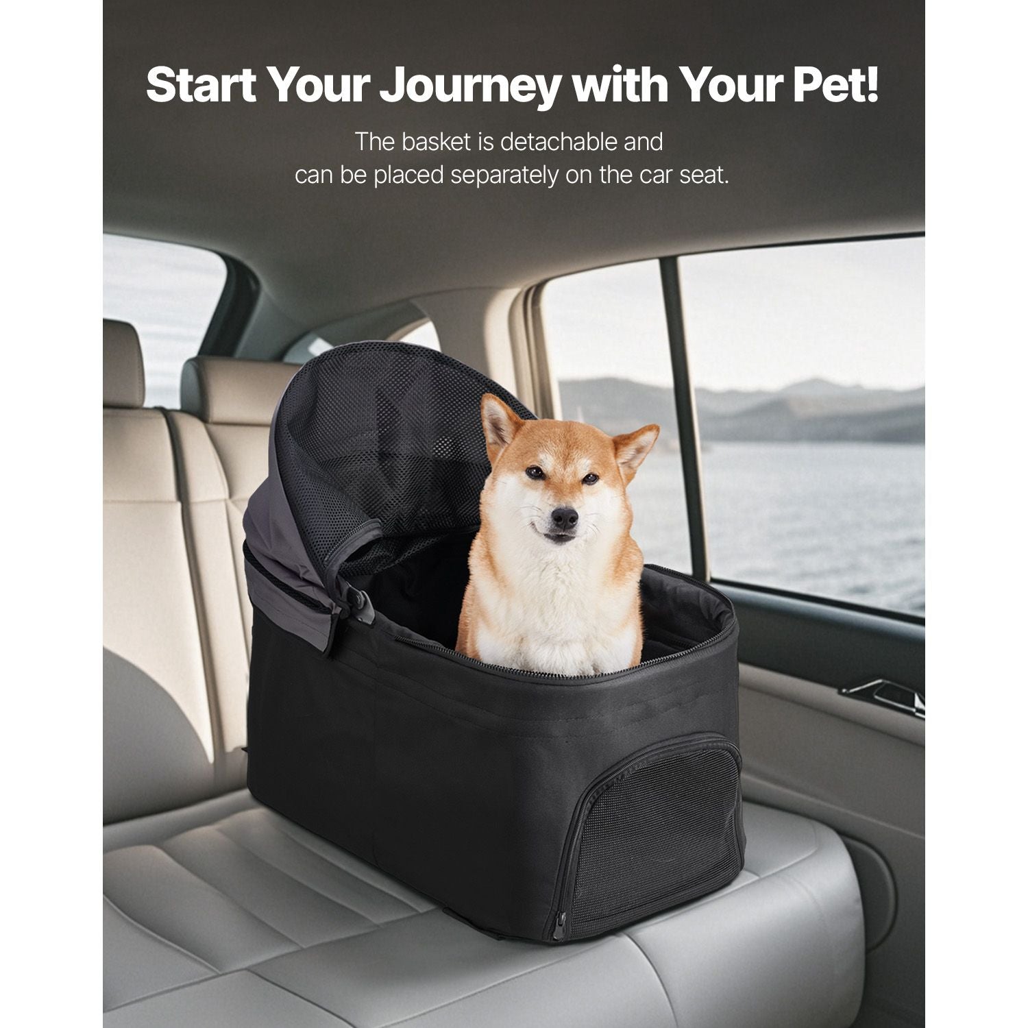 Foldable Pet Stroller with Detachable Carrier, Mesh Windows, and Brakes