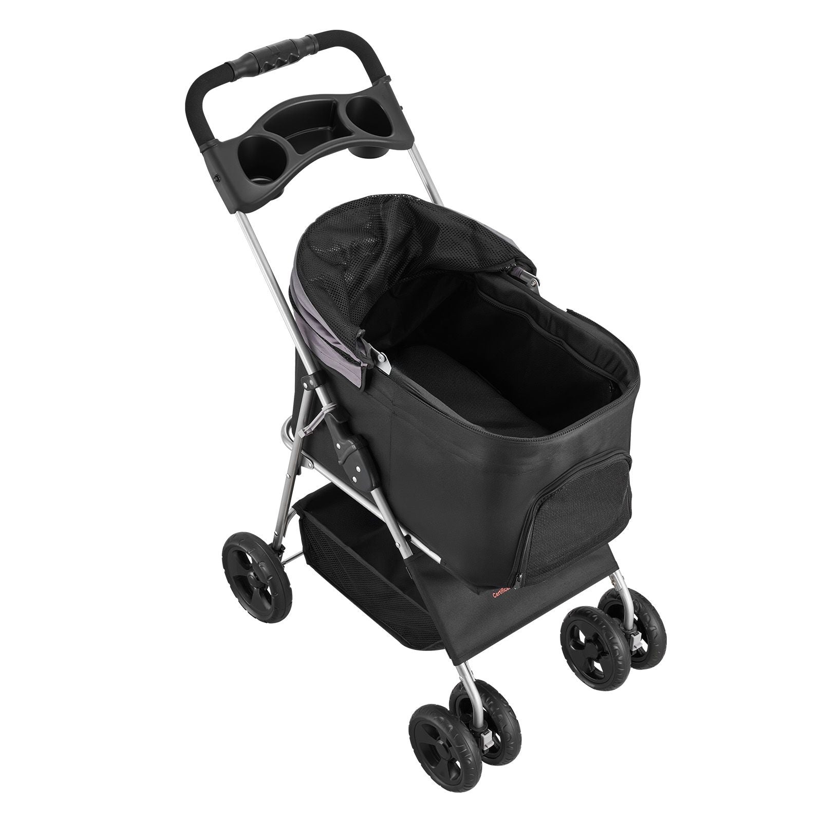 Foldable Pet Stroller with Detachable Carrier, Mesh Windows, and Brakes