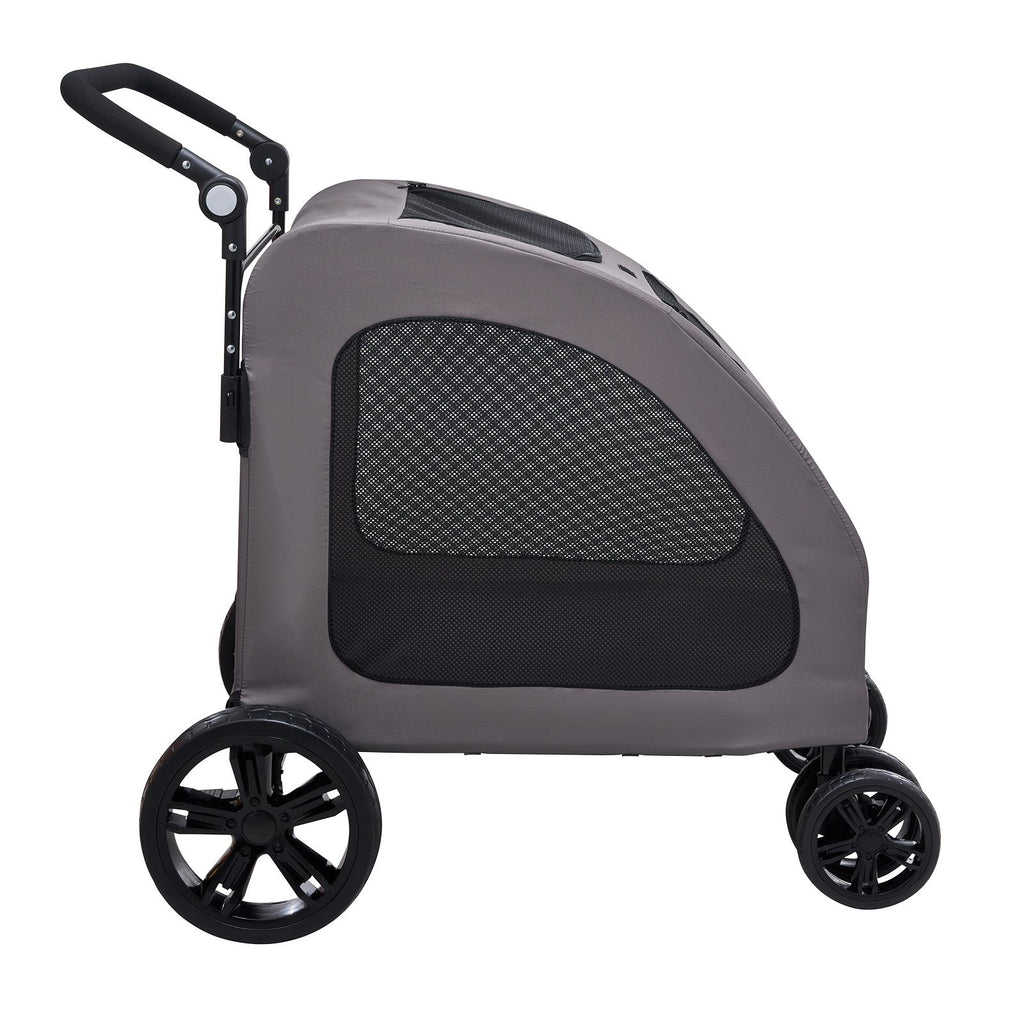 Pet Stroller, 4 Wheels Dog Stroller with Brakes, 160lbs Weight Capacity, Portable Puppy Stroller Carrier with Breathable Mesh Windows & Height-Adjustable Height, Animal Stroller for Cats & Dogs