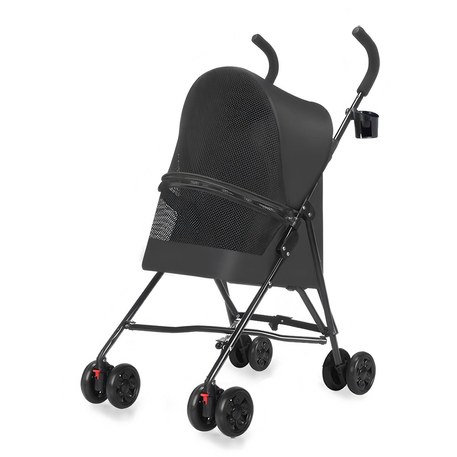 Pet Stroller for Small Dogs Cats with Mesh Ventilation, Lightweight Foldable Design, Cup Holder, Black