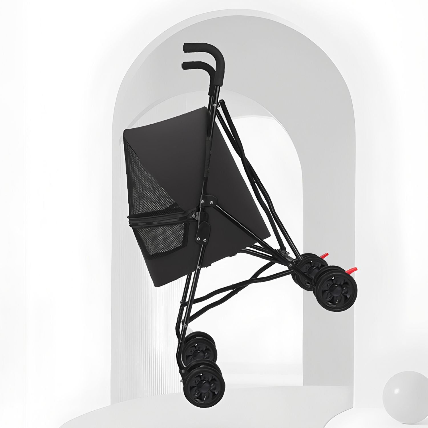 Pet Stroller for Small Dogs Cats with Mesh Ventilation, Lightweight Foldable Design, Cup Holder, Black