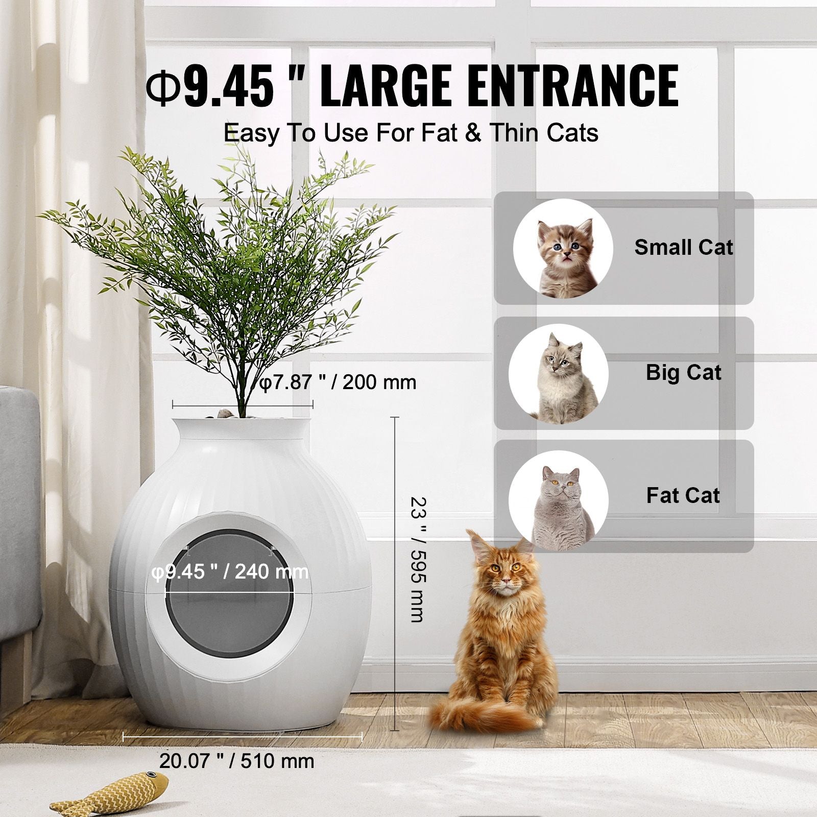 Plant Cat Litter Box, Smart Odor Control System, Hidden Cat Litter Box with 9.48 in Large Entrance, Lighting Decoration & Sturdy ABS Material, Fit for Living Room/Corner/Outdoor Pool/Patio