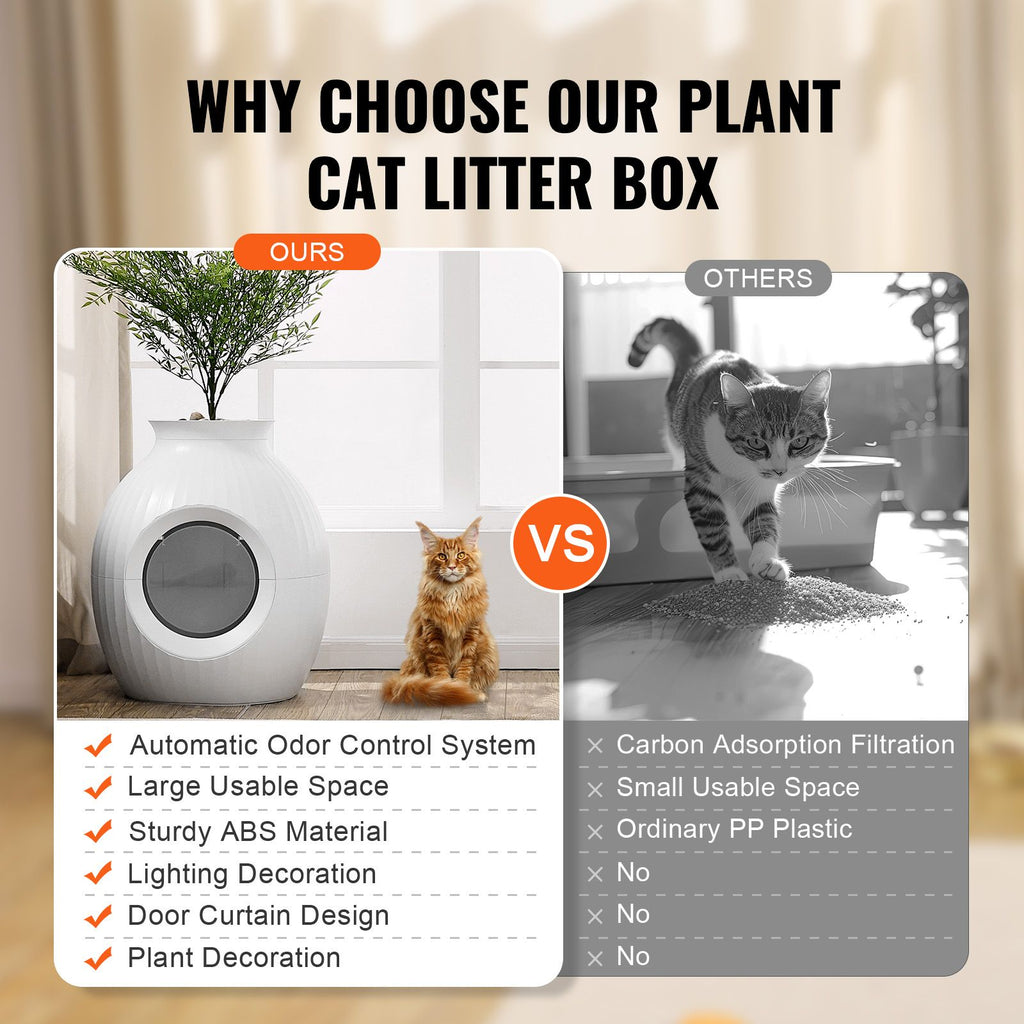 Plant Cat Litter Box, Smart Odor Control System, Hidden Cat Litter Box with 9.48 in Large Entrance, Lighting Decoration & Sturdy ABS Material, Fit for Living Room/Corner/Outdoor Pool/Patio