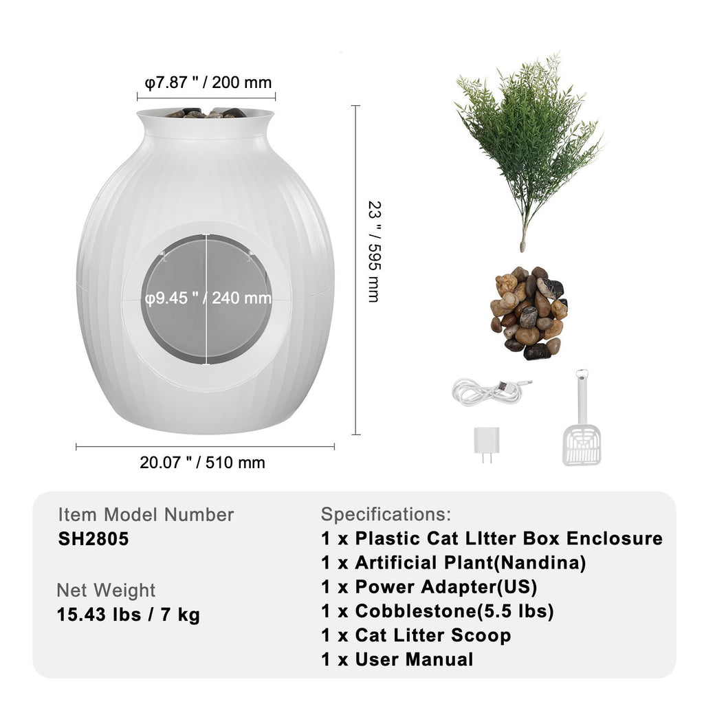 Plant Cat Litter Box, Smart Odor Control System, Hidden Cat Litter Box with 9.48 in Large Entrance, Lighting Decoration & Sturdy ABS Material, Fit for Living Room/Corner/Outdoor Pool/Patio