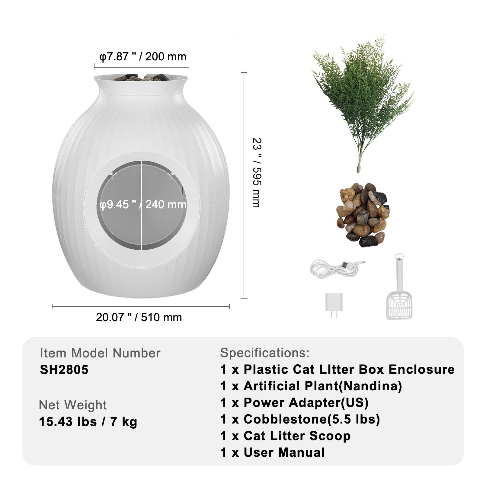 Plant Cat Litter Box, Smart Odor Control System, Hidden Cat Litter Box with 9.48 in Large Entrance, Lighting Decoration & Sturdy ABS Material, Fit for Living Room/Corner/Outdoor Pool/Patio