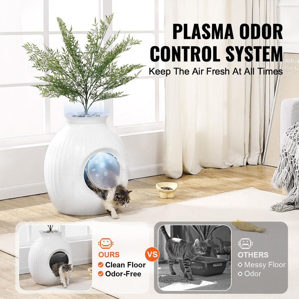 Plant Cat Litter Box, Smart Odor Control System, Hidden Cat Litter Box with 9.48 in Large Entrance, Lighting Decoration & Sturdy ABS Material, Fit for Living Room/Corner/Outdoor Pool/Patio