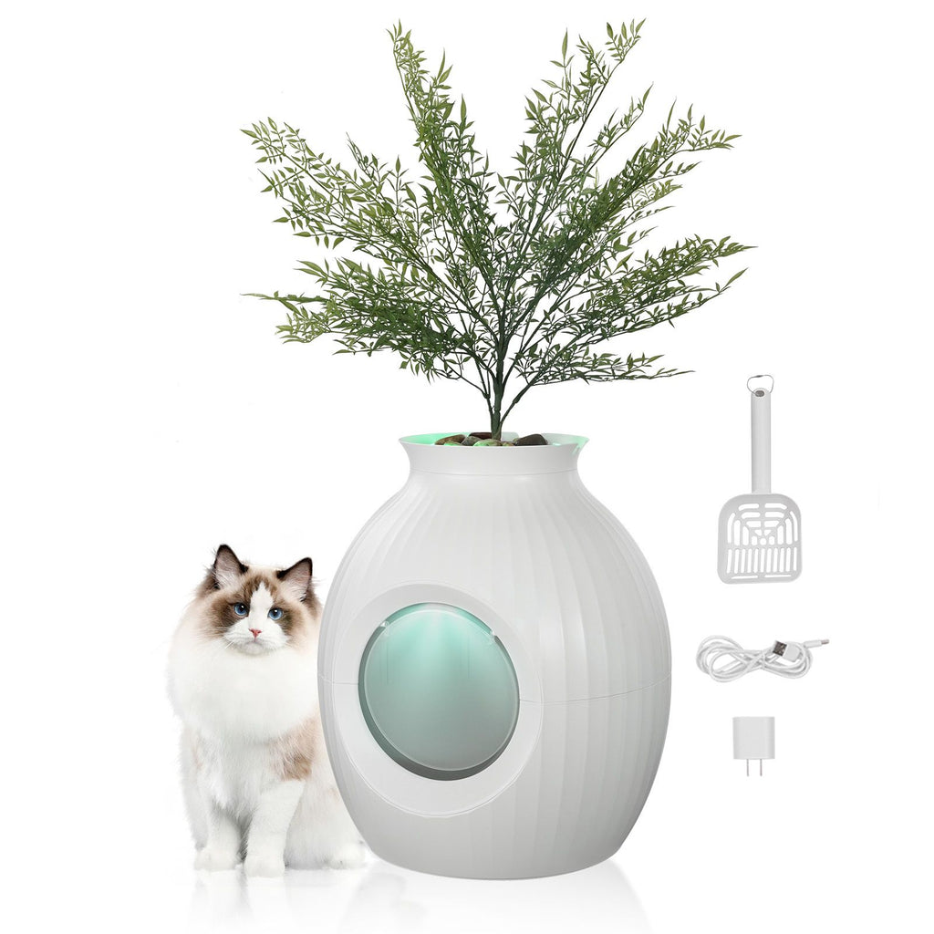 Plant Cat Litter Box, Smart Odor Control System, Hidden Cat Litter Box with 9.48 in Large Entrance, Lighting Decoration & Sturdy ABS Material, Fit for Living Room/Corner/Outdoor Pool/Patio