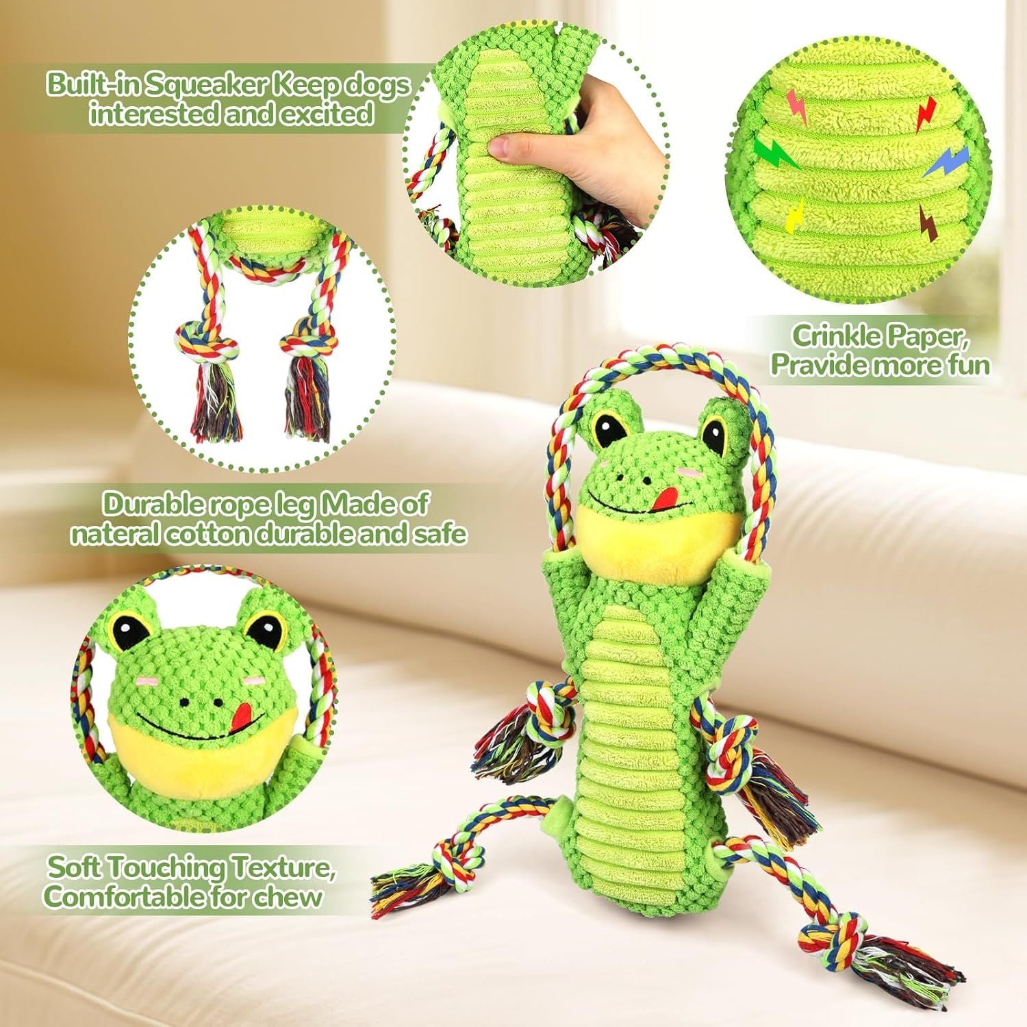 Plush Dog Toy with Crinkle Paper and Ropes – Interactive Fun for Medium to Large Dogs
