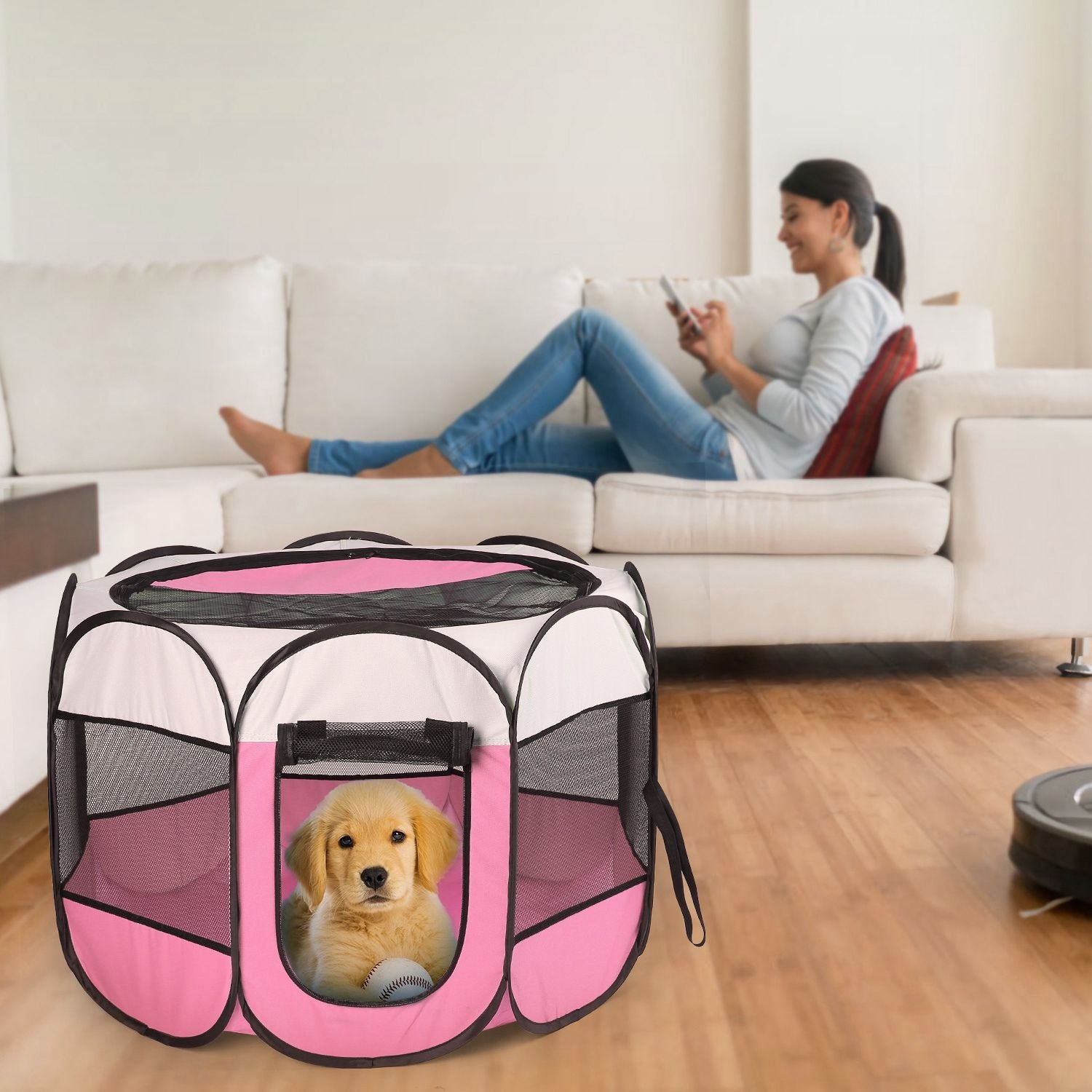 Portable Foldable Pet Playpen with Removable Zipper Top and Bottom – Spacious and Water Resistant