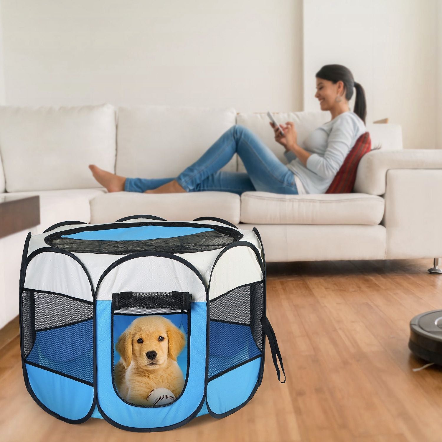 Portable Foldable Pet Playpen with Removable Zipper Top and Bottom – Spacious and Water Resistant