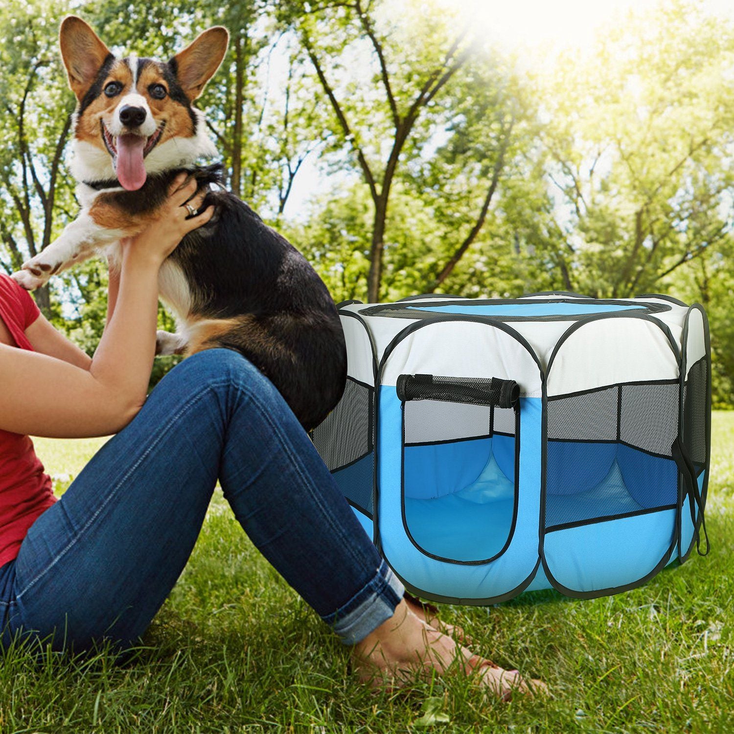 Portable Foldable Pet Playpen with Removable Zipper Top and Bottom – Spacious and Water Resistant