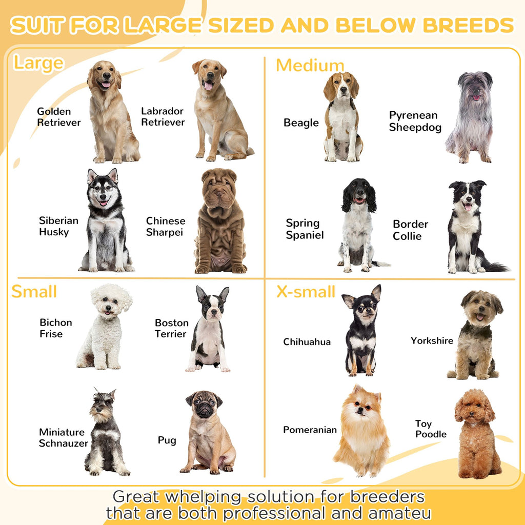 Puppy Whelping Box with Adjustable Door Pee Pad Pig Rail for Breeds Small to Large 41x39