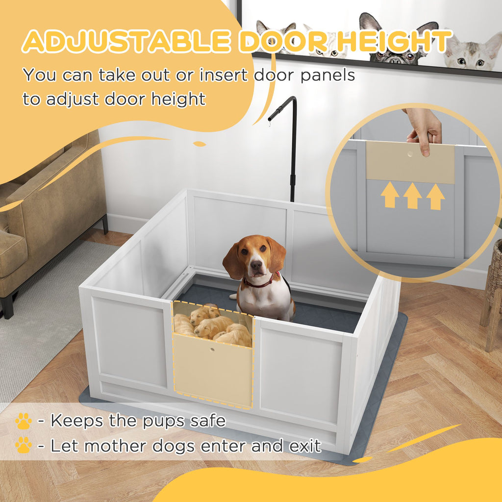 Puppy Whelping Box with Adjustable Door Pee Pad Pig Rail for Breeds Small to Large 41x39