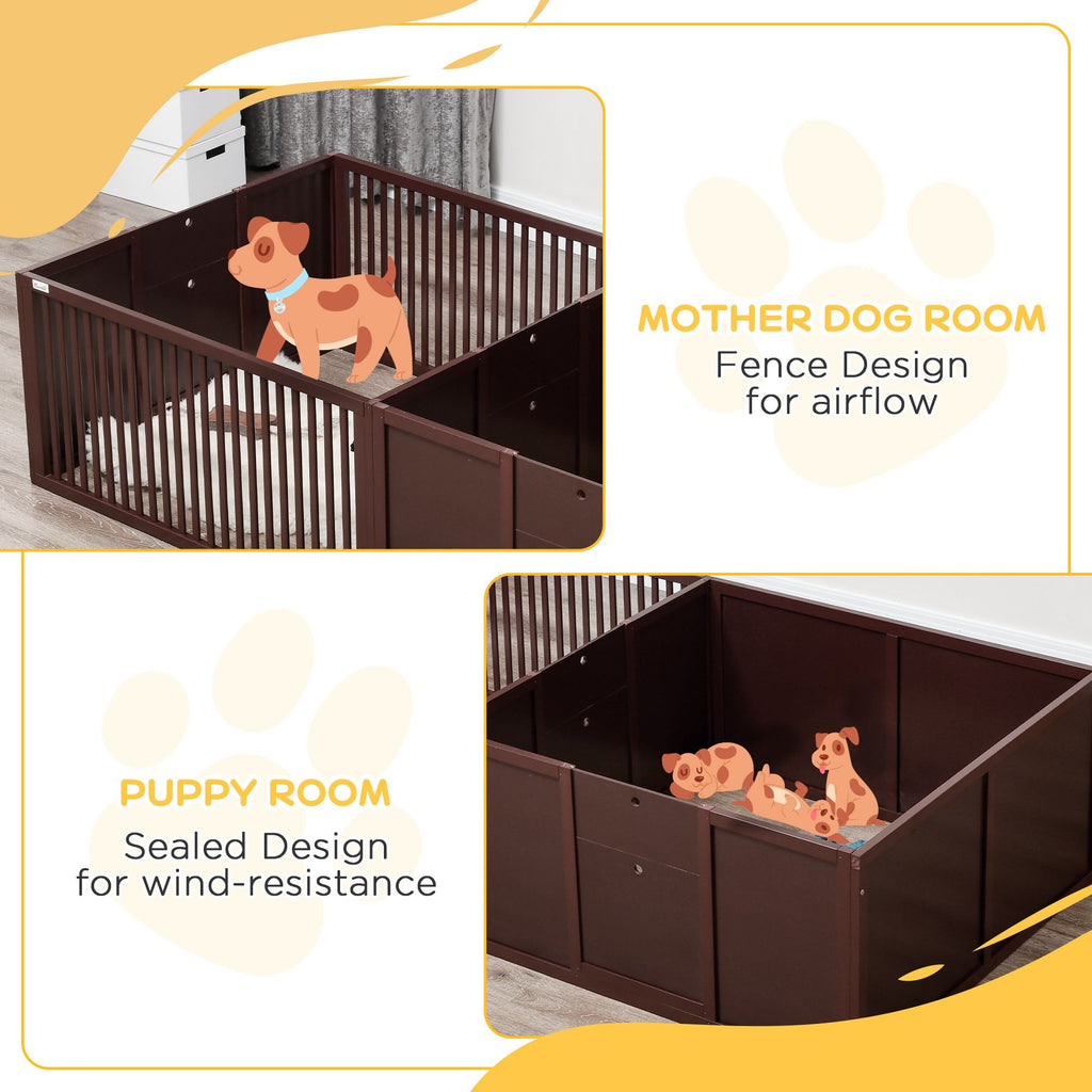 Two-Room Puppy Whelping Box with Removable Doors – PawHut