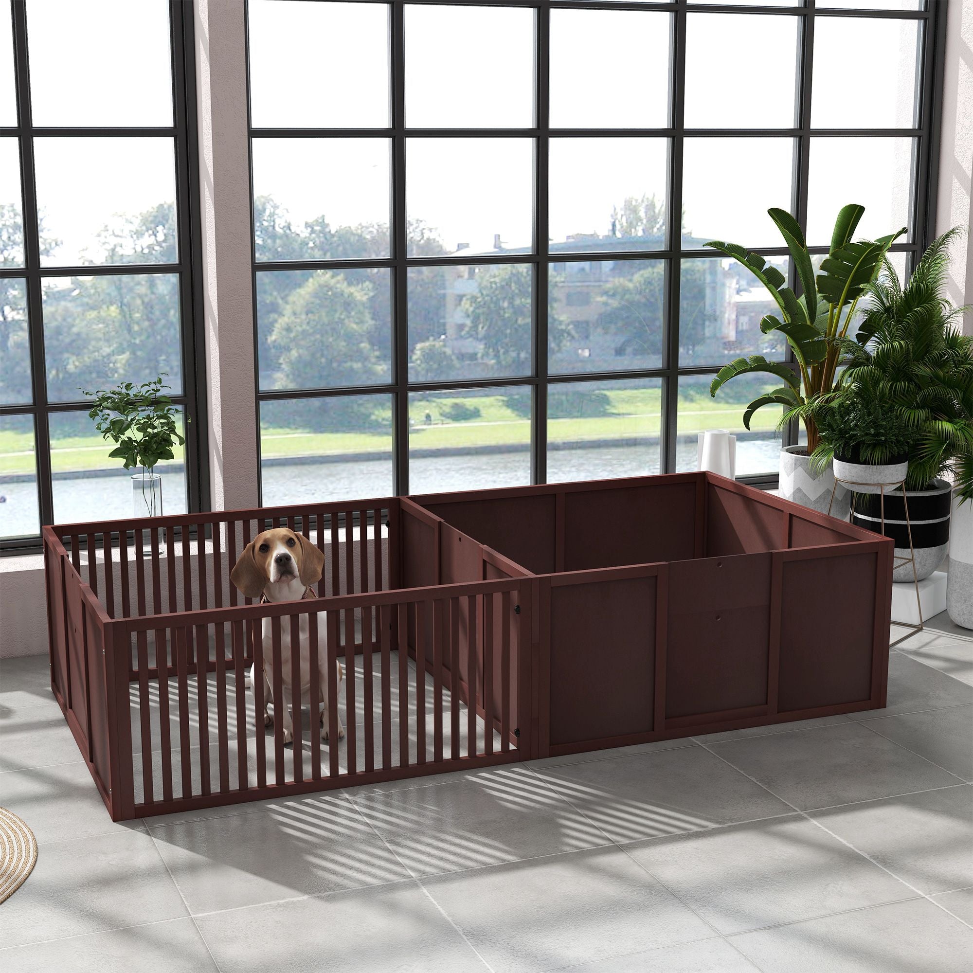 Two-Room Puppy Whelping Box with Removable Doors – PawHut