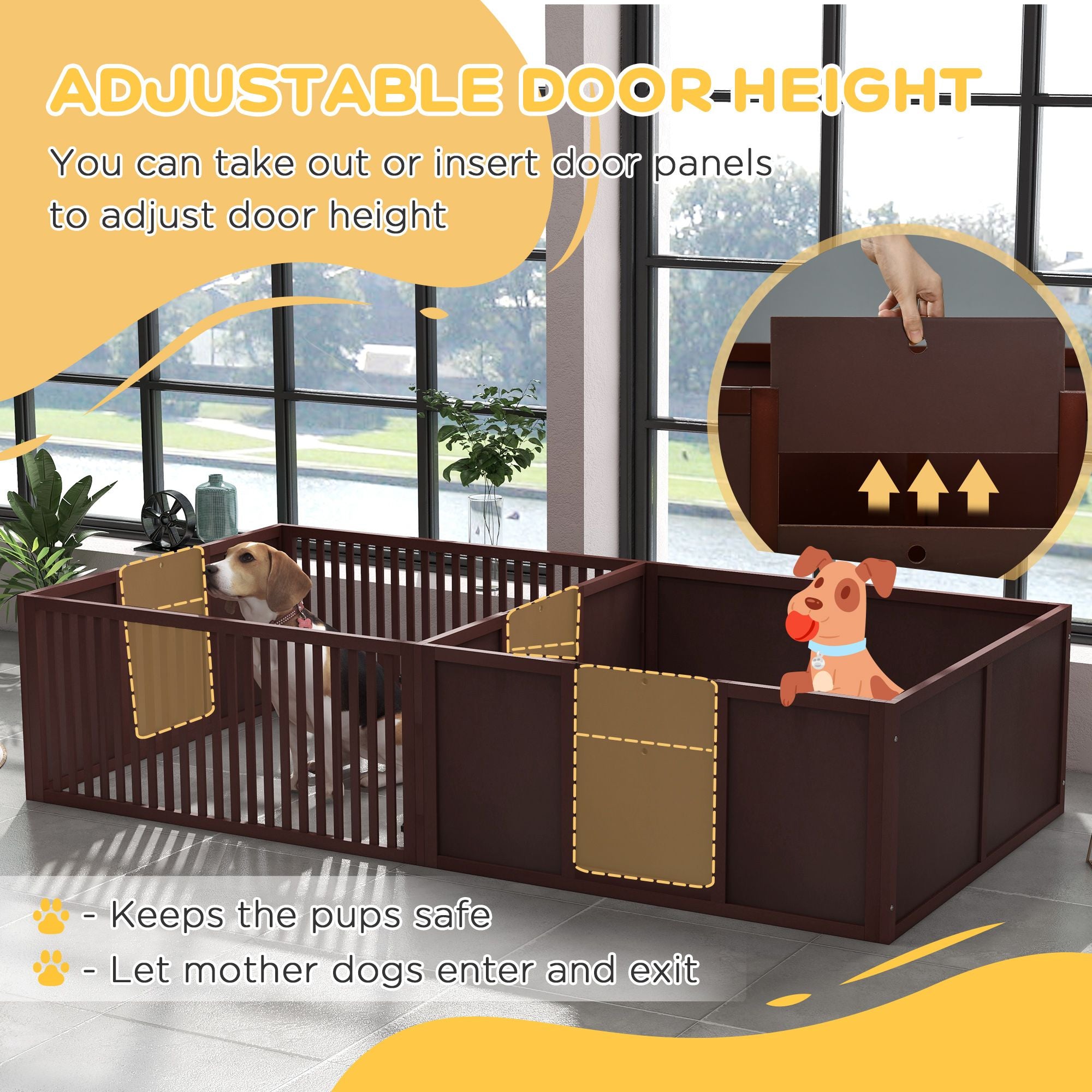 Two-Room Puppy Whelping Box with Removable Doors – PawHut