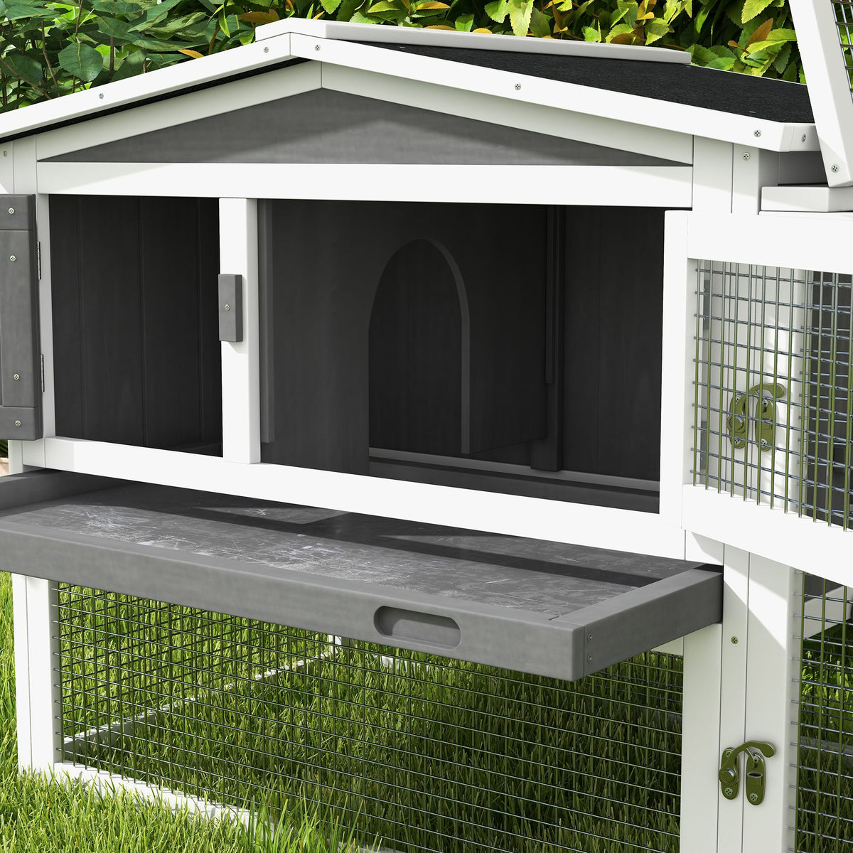 Outdoor Rabbit Cage - 2-Level Bunny Hutch with Detachable Run & water-ready Roof
