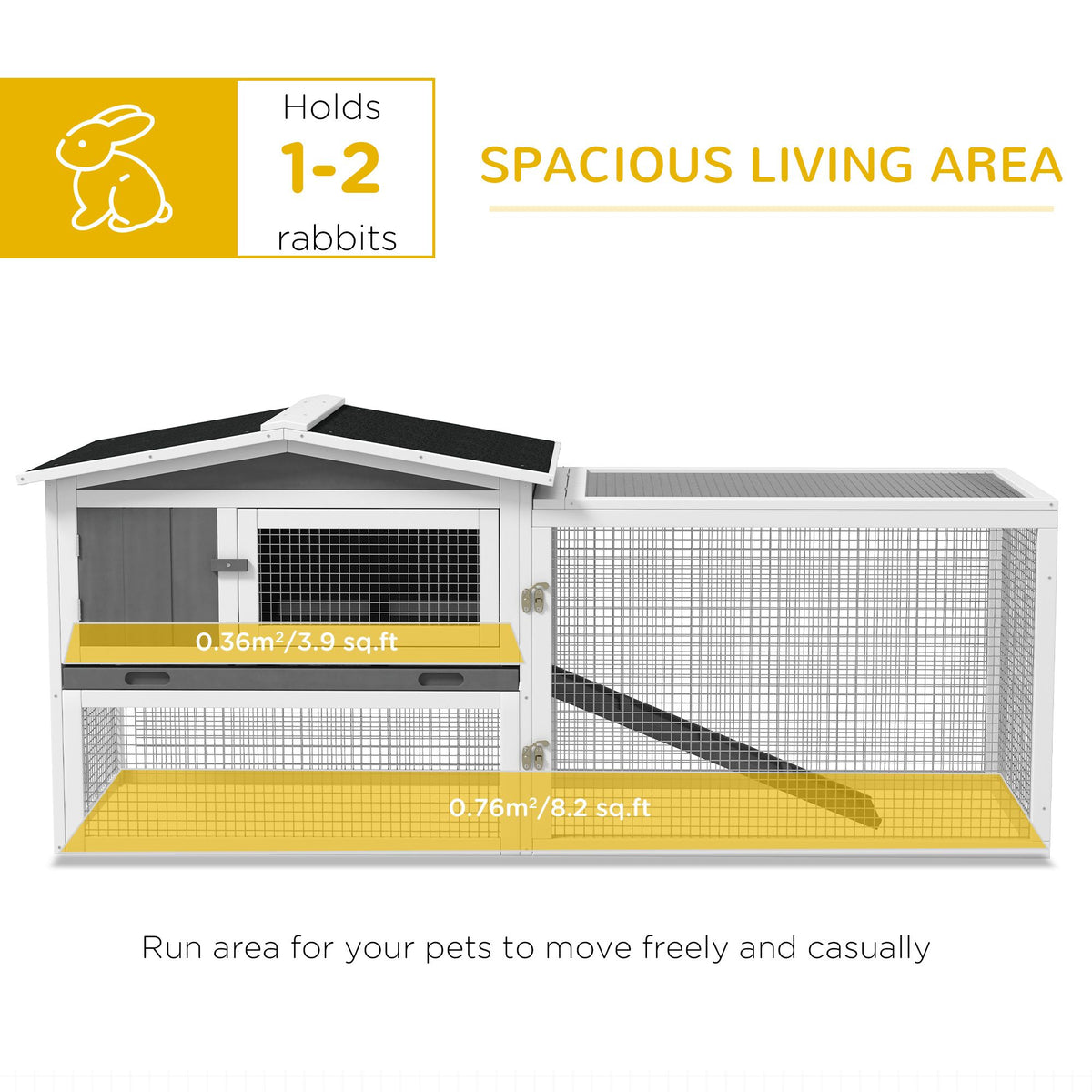 Outdoor Rabbit Cage - 2-Level Bunny Hutch with Detachable Run & water-ready Roof