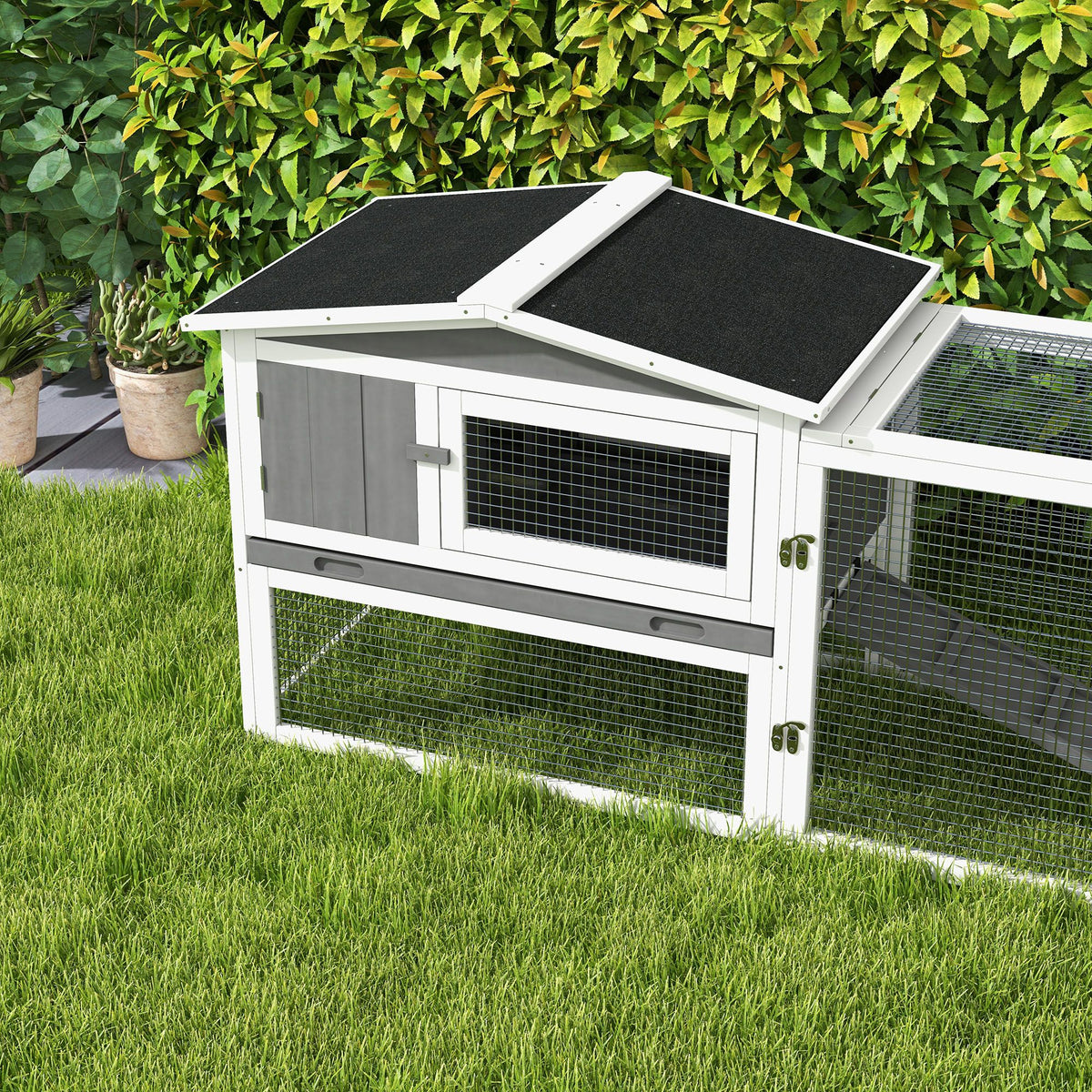 Outdoor Rabbit Cage - 2-Level Bunny Hutch with Detachable Run & water-ready Roof