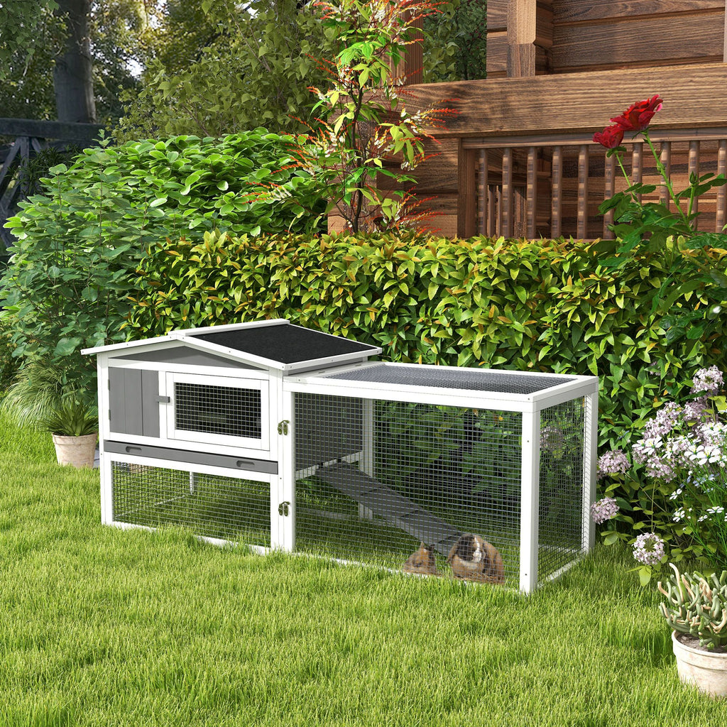 Outdoor Rabbit Cage - 2-Level Bunny Hutch with Detachable Run & water-ready Roof