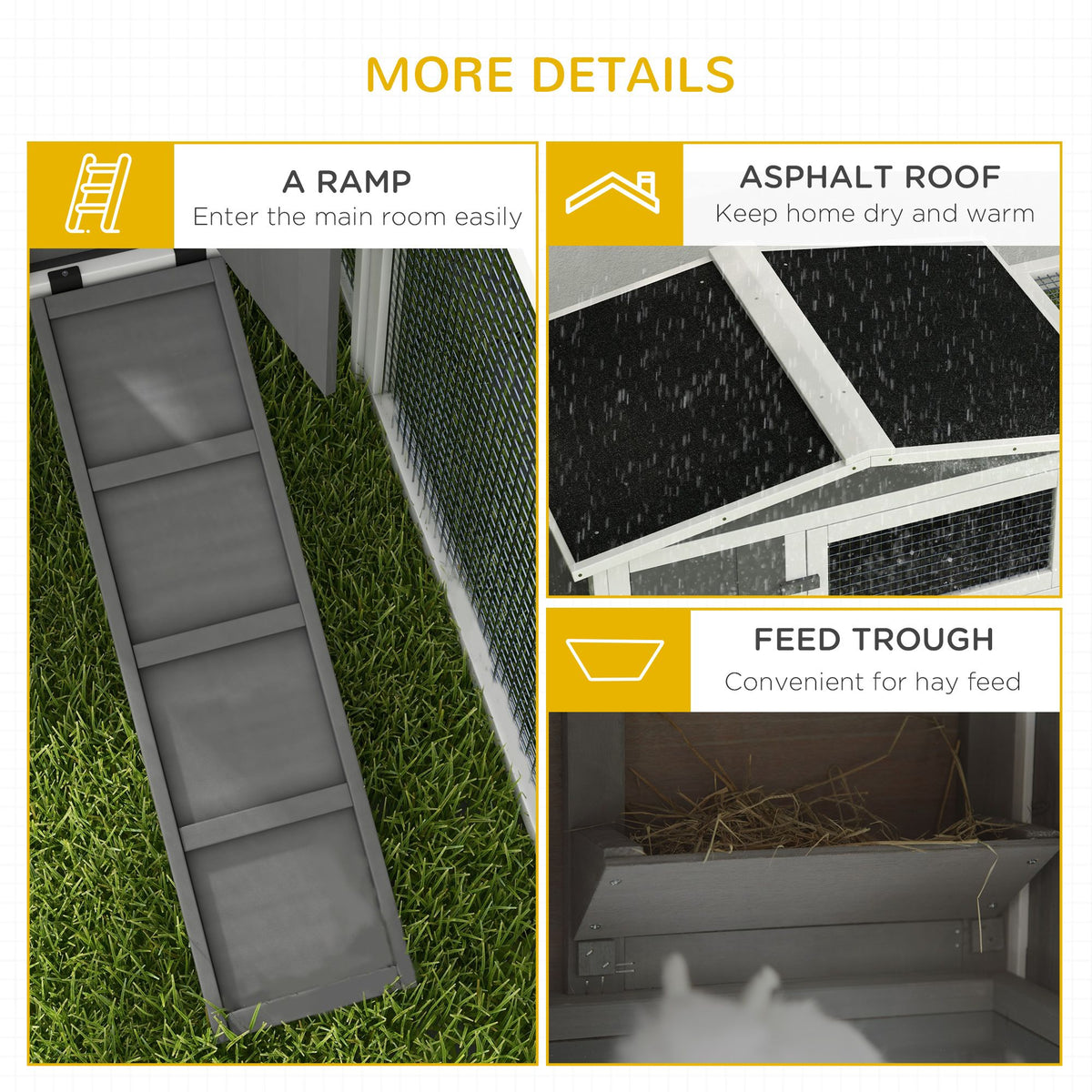 Outdoor Rabbit Cage - 2-Level Bunny Hutch with Detachable Run & water-ready Roof